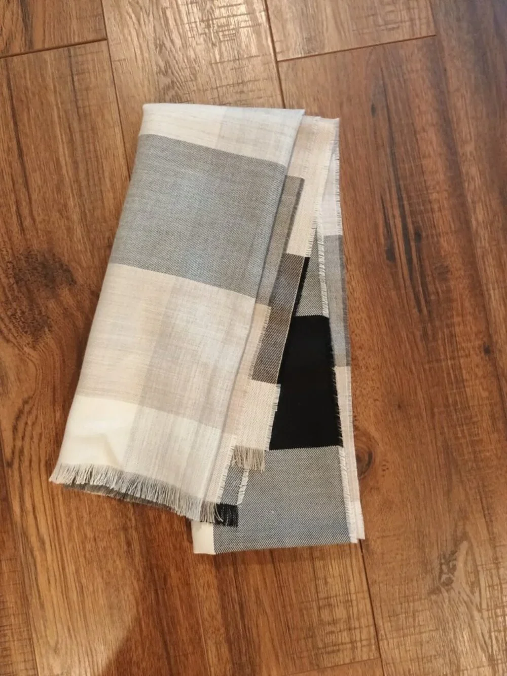 Pacas Rectangle Scarf Large Black White Check Baby Alpaca Silk Blend Peru NWOT